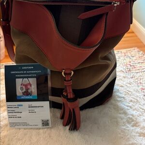 Burberry Mega Check Susanna Bucket Calf Leather Pink Hobo (Authenticity Card)